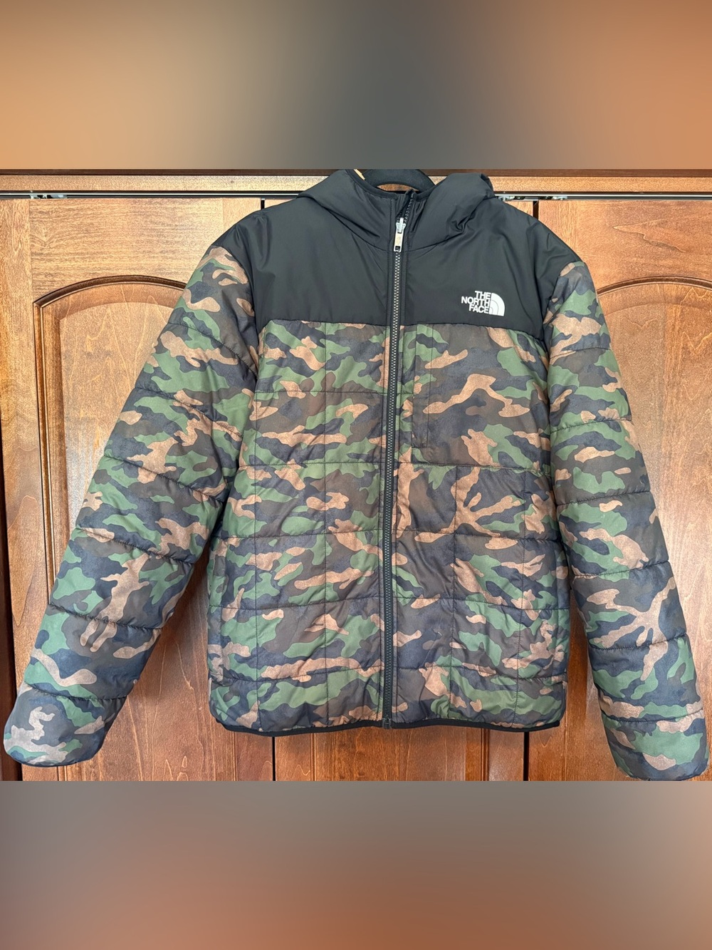 The North Face Reversible Camo Sherpa Hooded Jacket Boys XXL 18/20